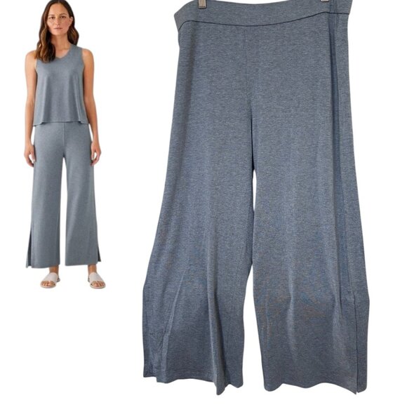 EILEEN FISHER JERSEY KNIT HEATHER BLUE GRAY ANKLE STRAIGHT LEG PANTS LARGE NWT - Picture 3 of 5